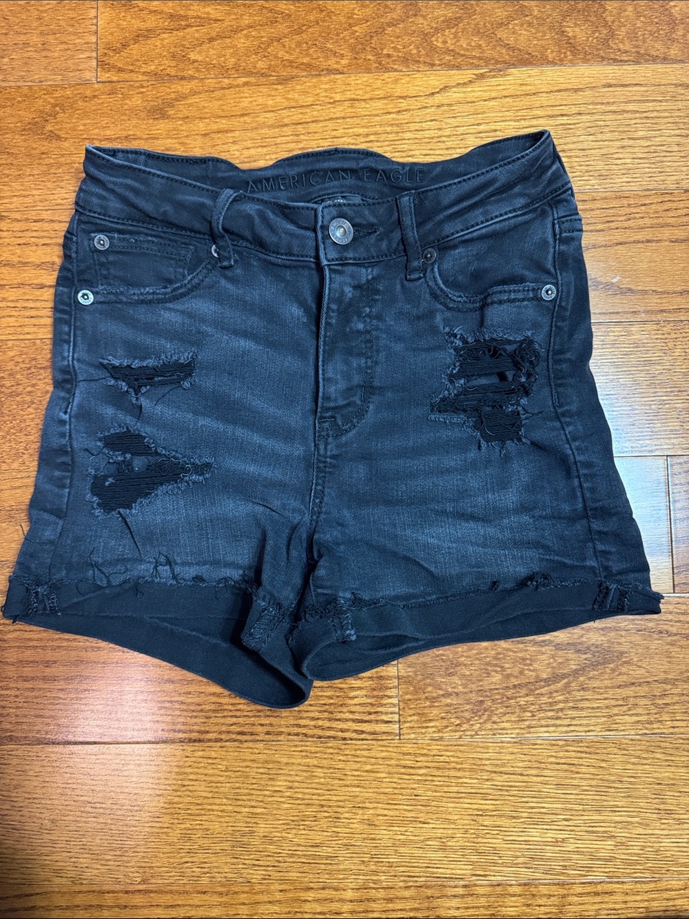 Sz 0 American Eagle Outfitters Black Ripped High-Rise Jean Shorts